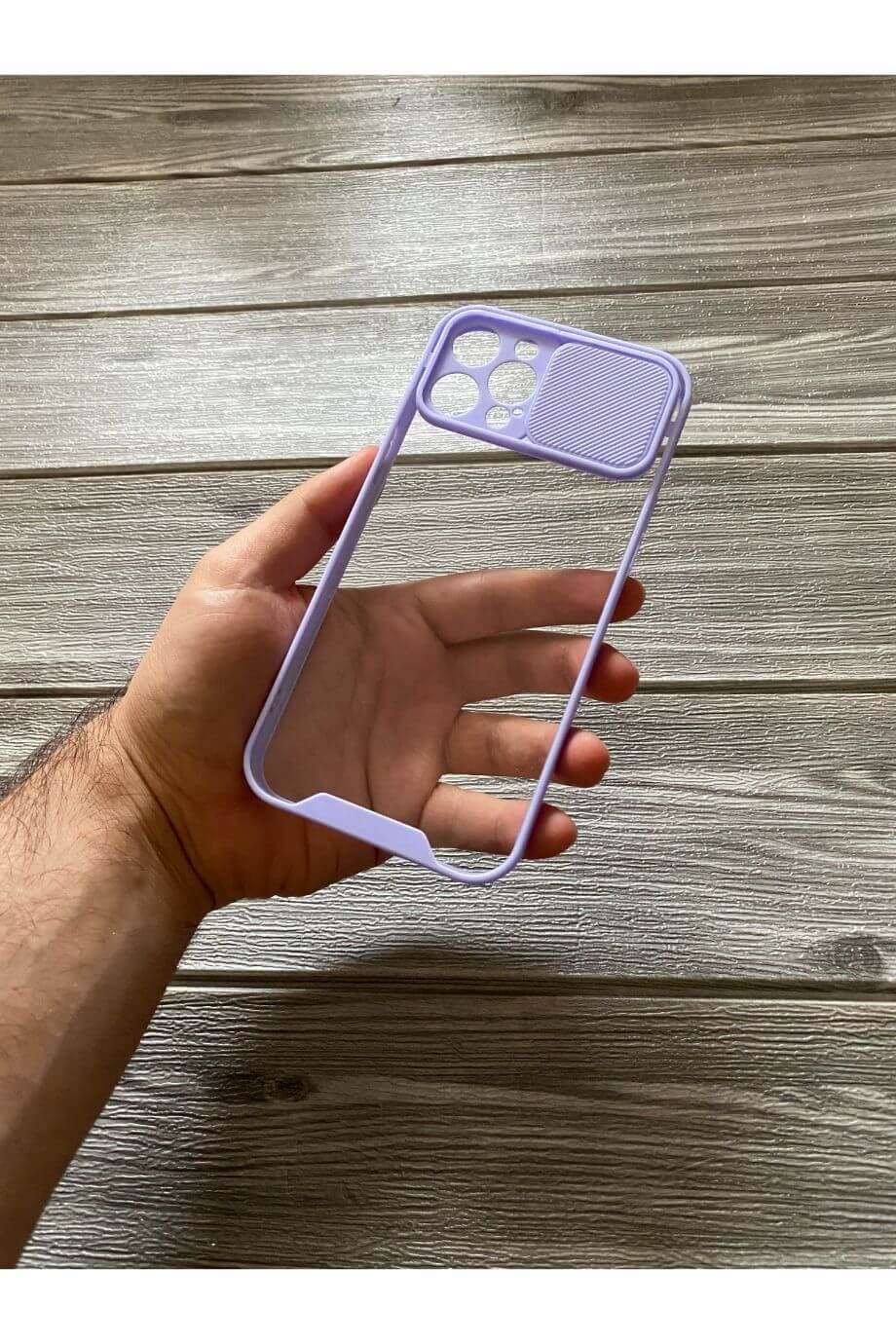iPhone 12 Pro Max Lila Kamera Sürgülü Şeffaf Kılıf