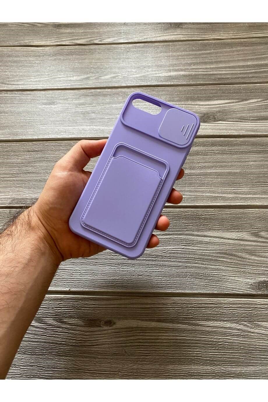 iPhone 8 Plus Lila Kart Bölmeli Sürgülü Kılıf