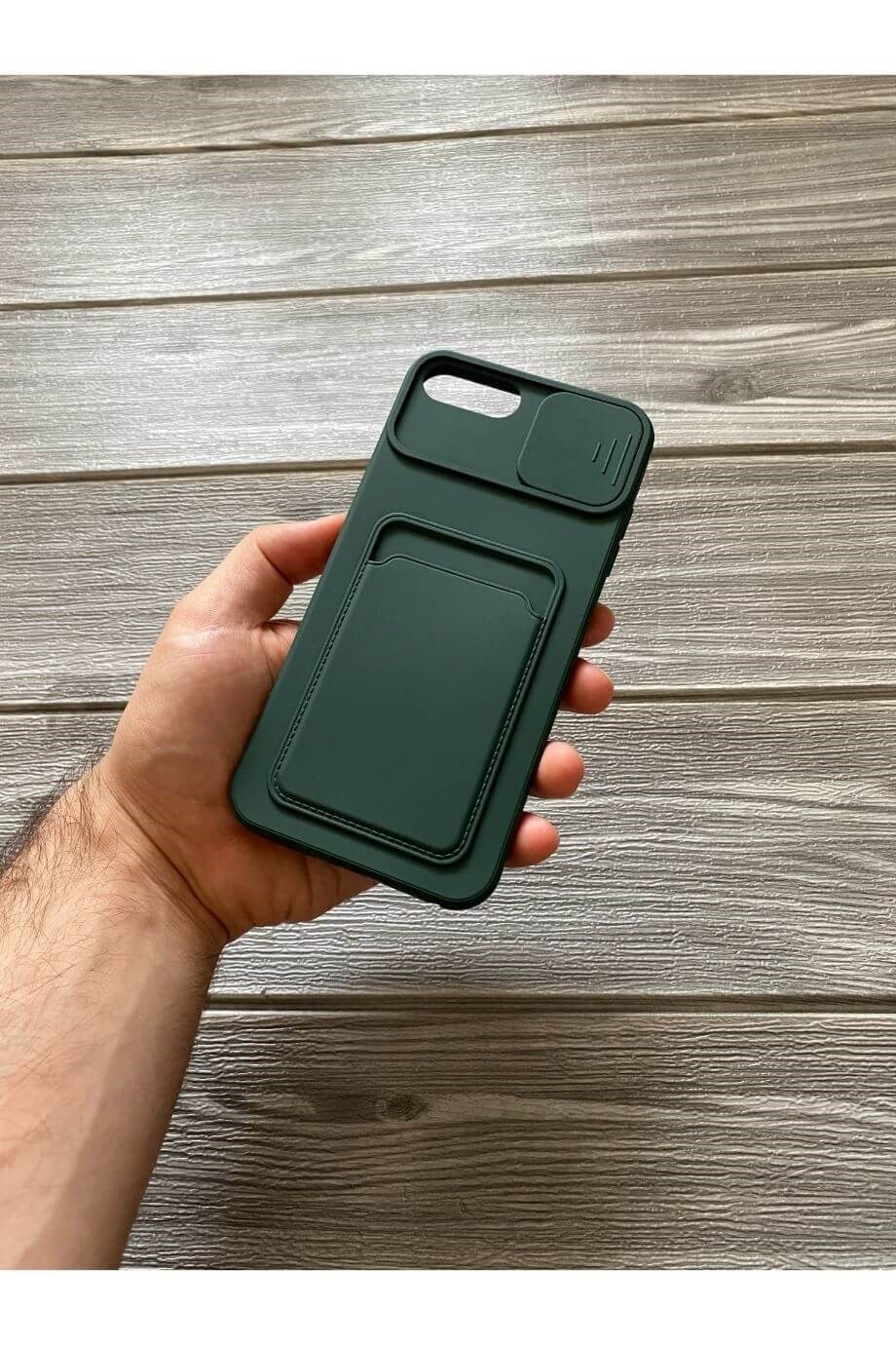 iPhone 8 Plus Petrol Yeşili Kart Bölmeli Sürgülü Kılıf