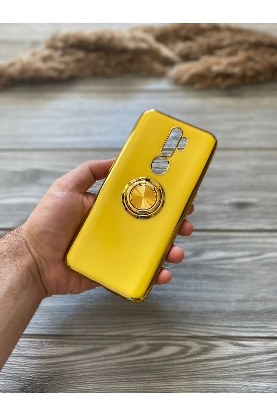 Oppo A5 / A9 2020 Sarı Premium Yüzüklü Kılıf