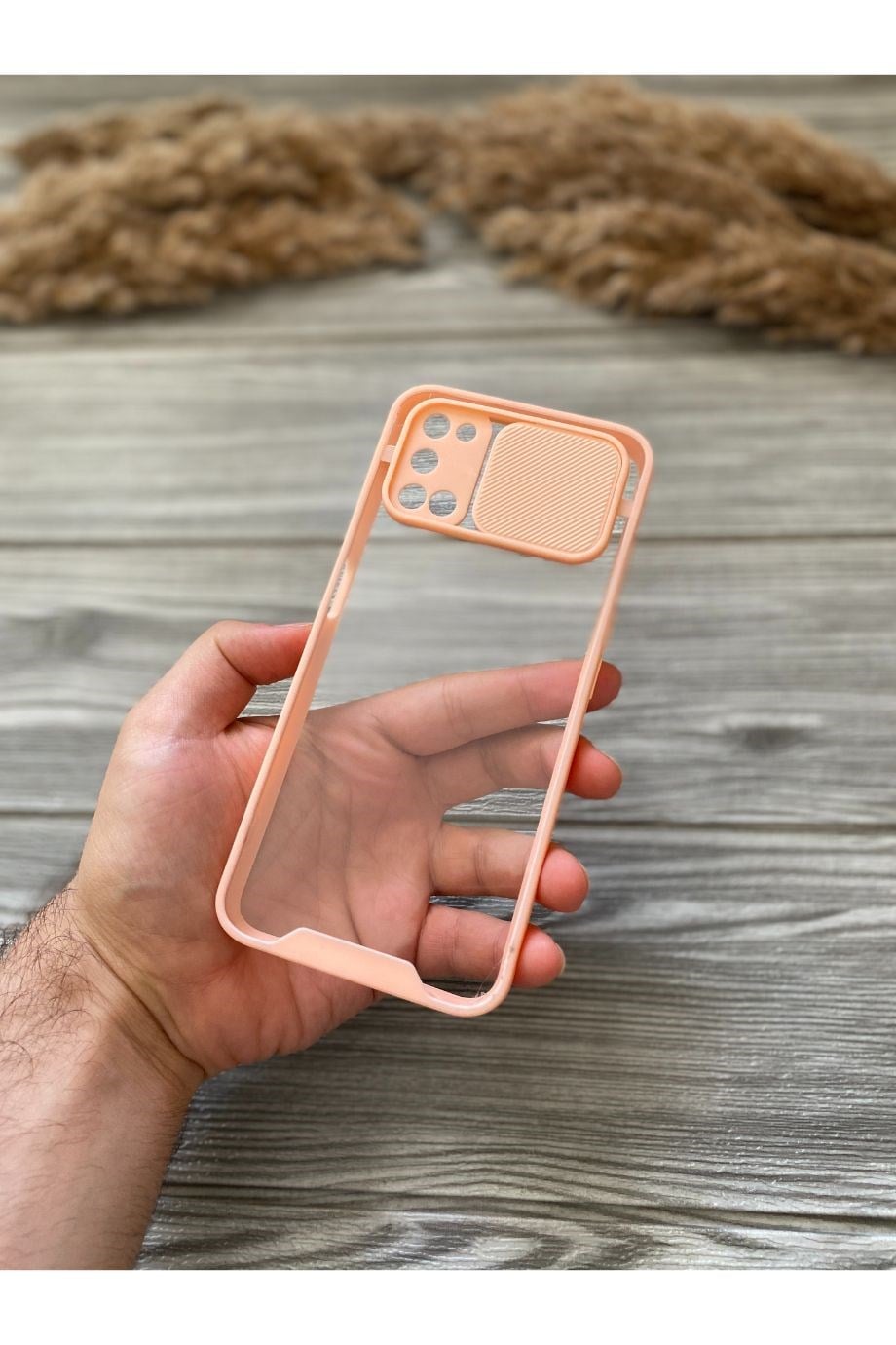 Oppo A52 / A72 Pembe Kamera Sürgülü Şeffaf Kılıf