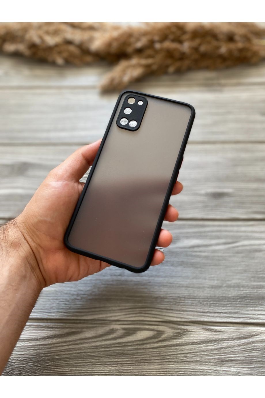 Oppo A52 / A72 Siyah Kamera Korumalı Buzlu Mika Kılıf