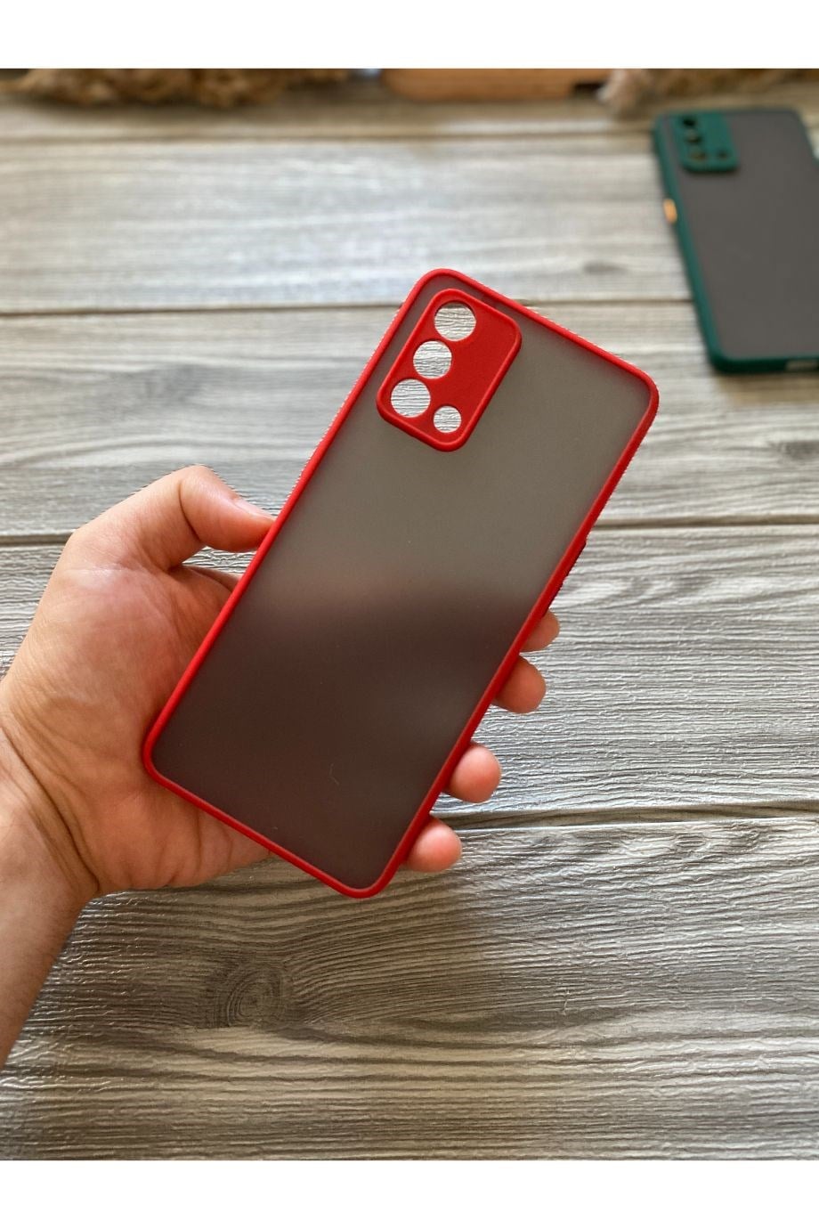 Oppo A74 Kırmızı Kamera Korumalı Buzlu Mika Kılıf