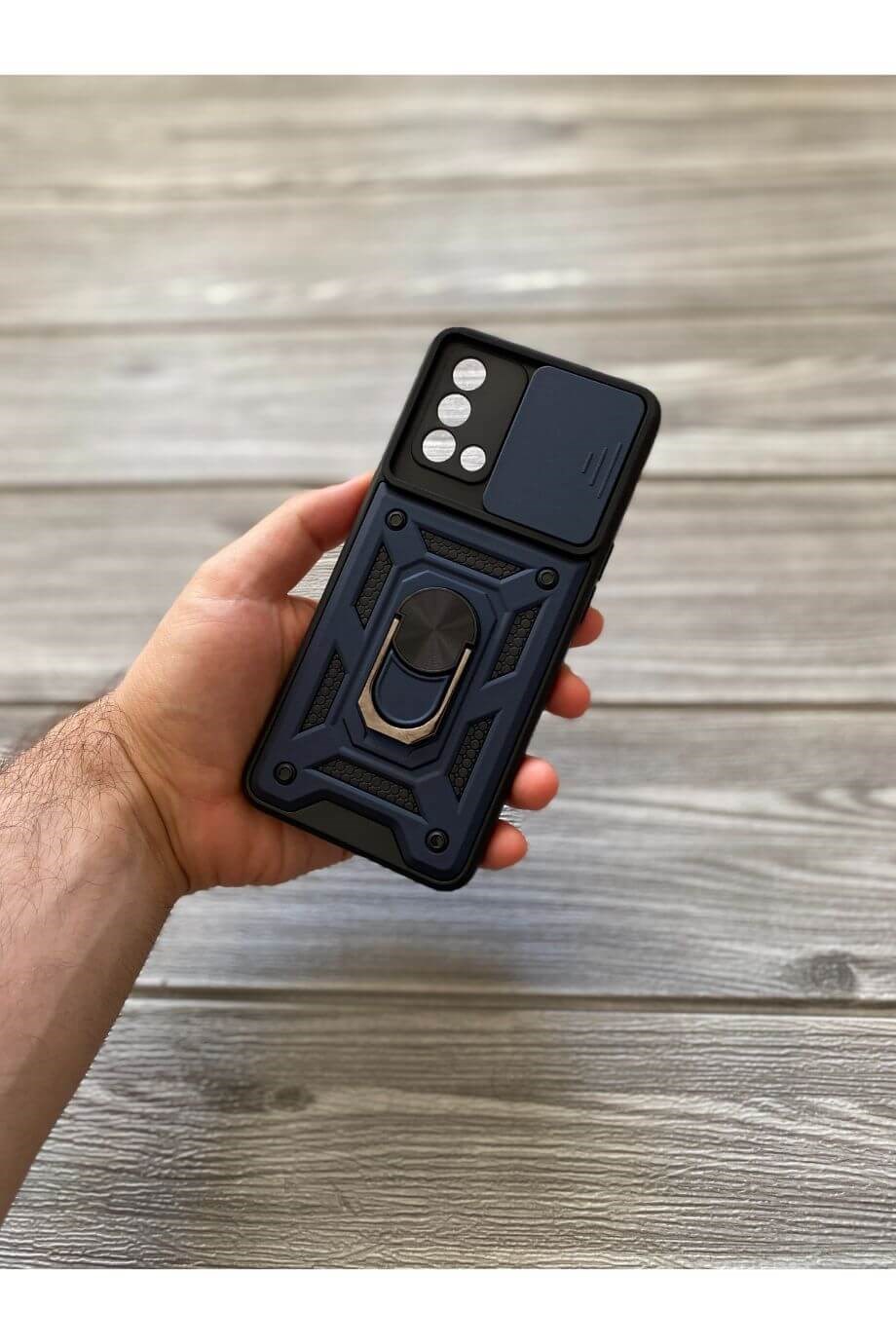 Oppo A74 Lacivert Kamera Sürgülü Tank Kılıf