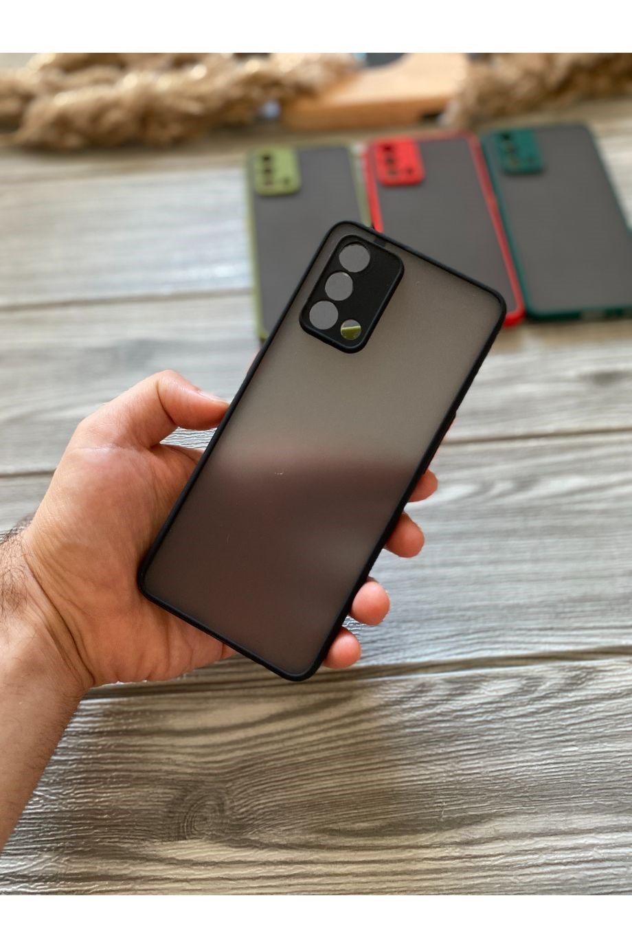 Oppo A74 Siyah Kamera Korumalı Buzlu Mika Kılıf