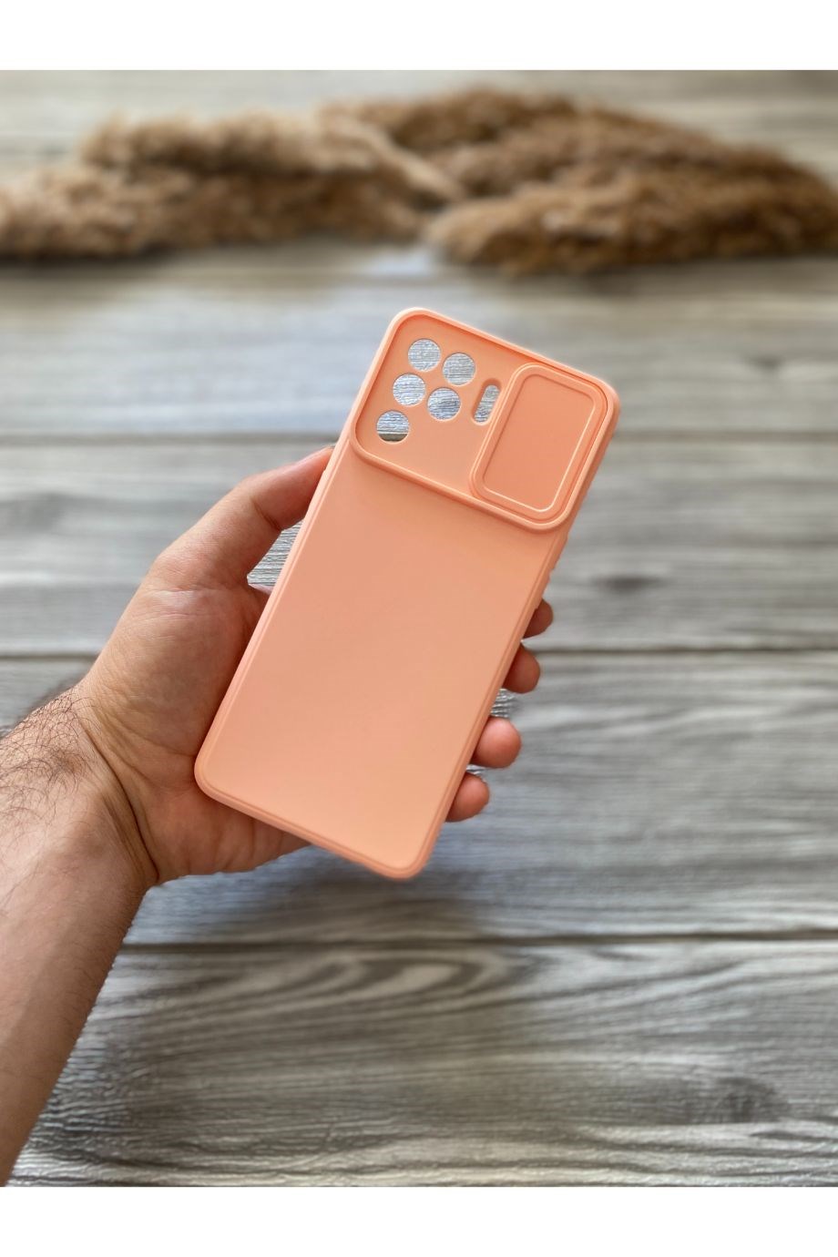 Oppo Reno 5 Lite Pembe Kamera Sürgülü Silikon Kılıf