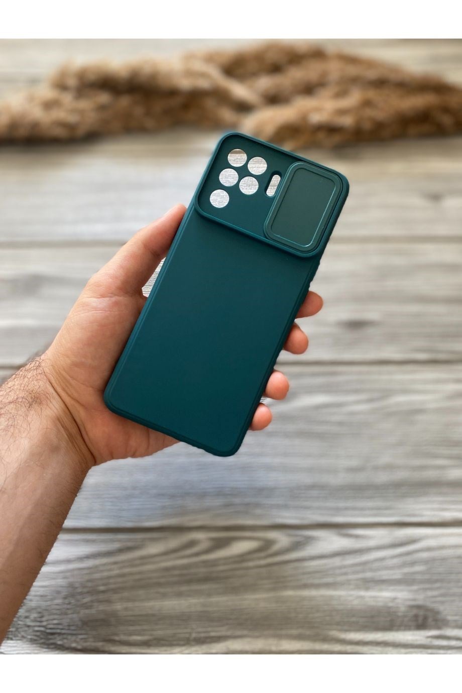 Oppo Reno 5 Lite Petrol Yeşili Kamera Sürgülü Silikon Kılıf