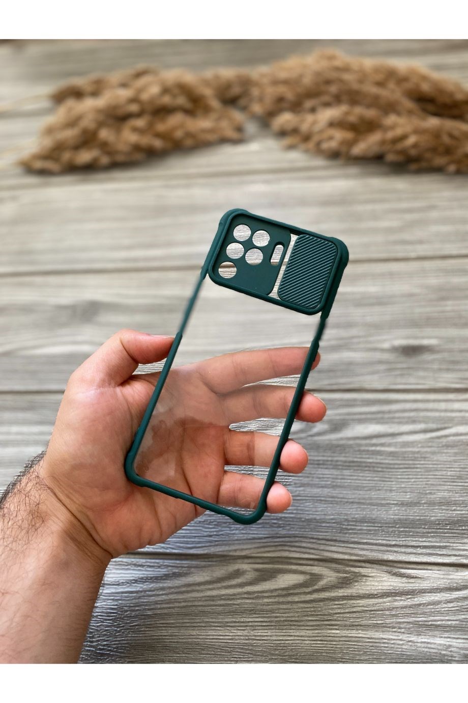 Oppo Reno 5 Lite Petrol Yeşili Kamera Sürgülü Şeffaf Kılıf