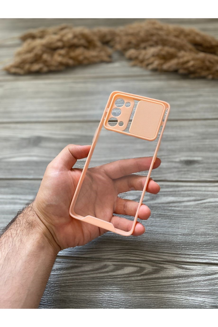 Oppo Reno 5 Pro Pembe Kamera Sürgülü Şeffaf Kılıf