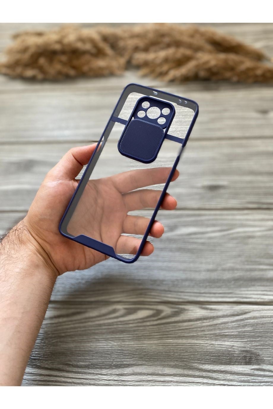 Poco X3 / X3 Nfc / X3 Pro Lacivert Kamera Sürgülü Şeffaf Kılıf