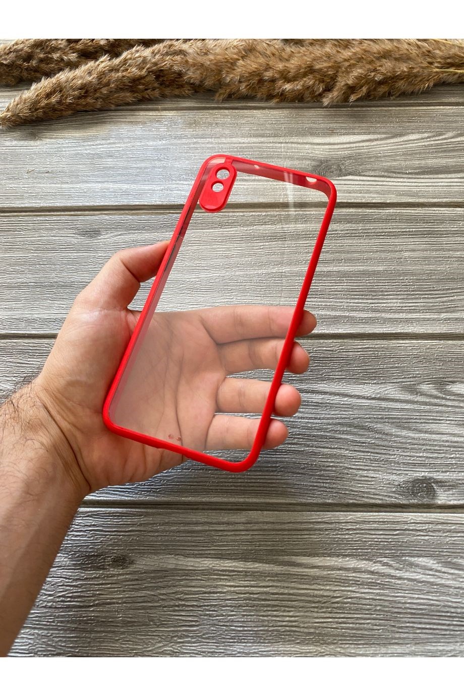 Redmi 9a Kırmızı Şeffaf Mika Kılıf