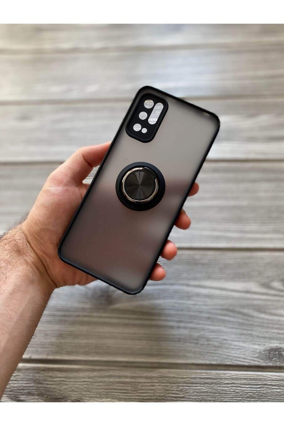 Redmi Note 10 5G Siyah Yüzüklü Buzlu Mika Kılıf