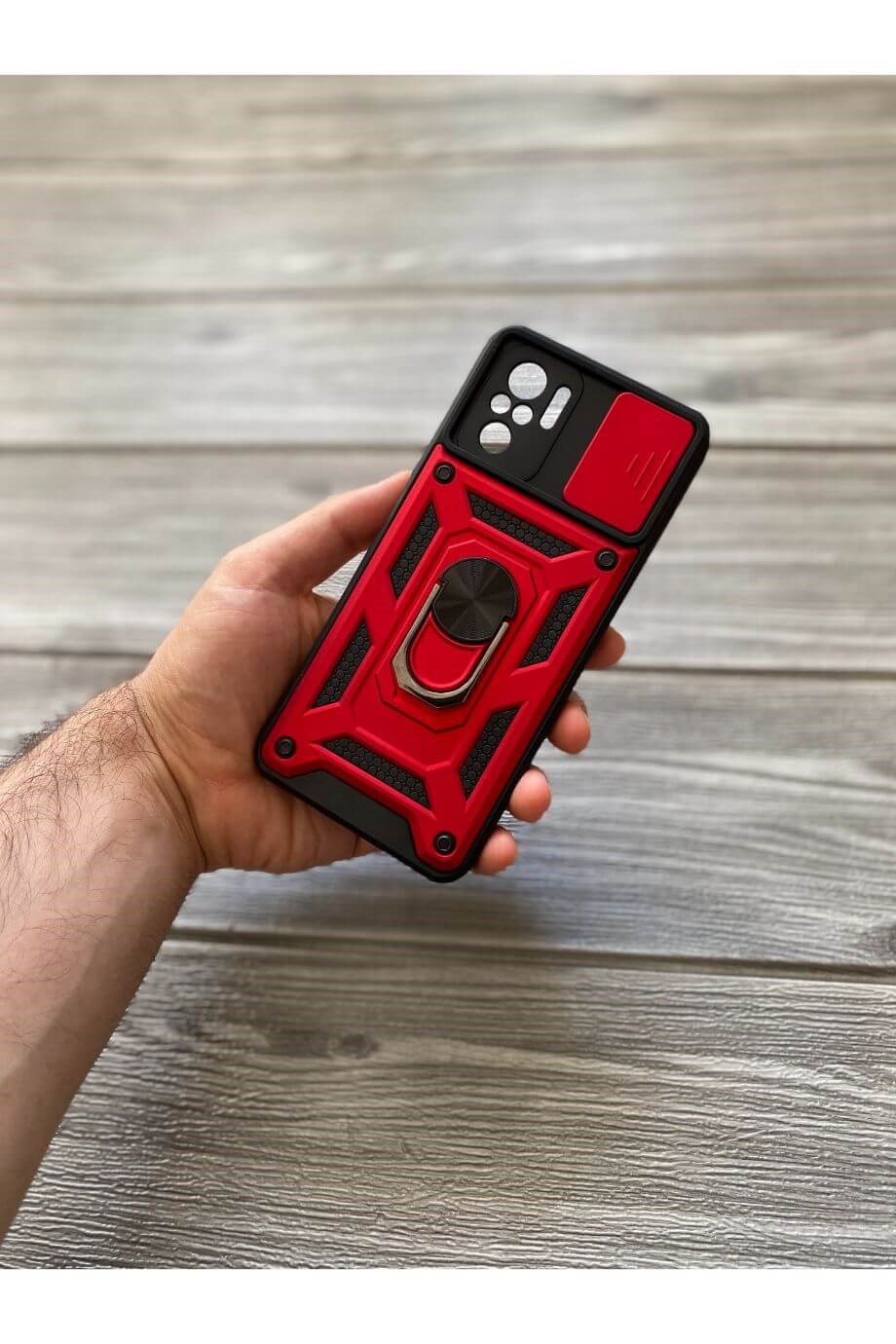 Redmi Note 10 Kırmızı Kamera Sürgülü Tank Kılıf