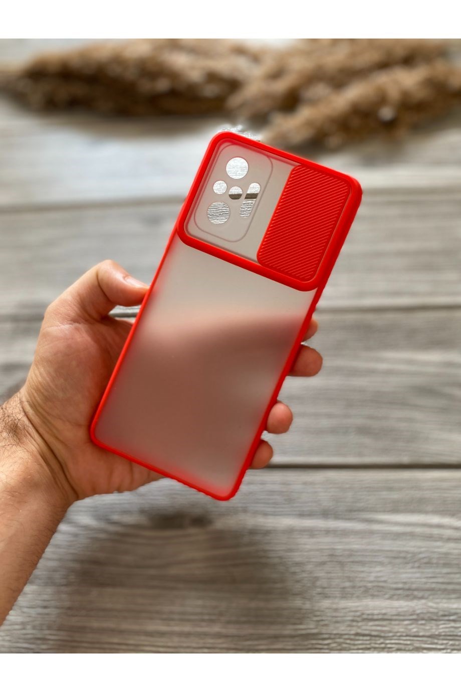 Redmi Note 10 Pro Kırmızı Kamera Sürgülü Kılıf