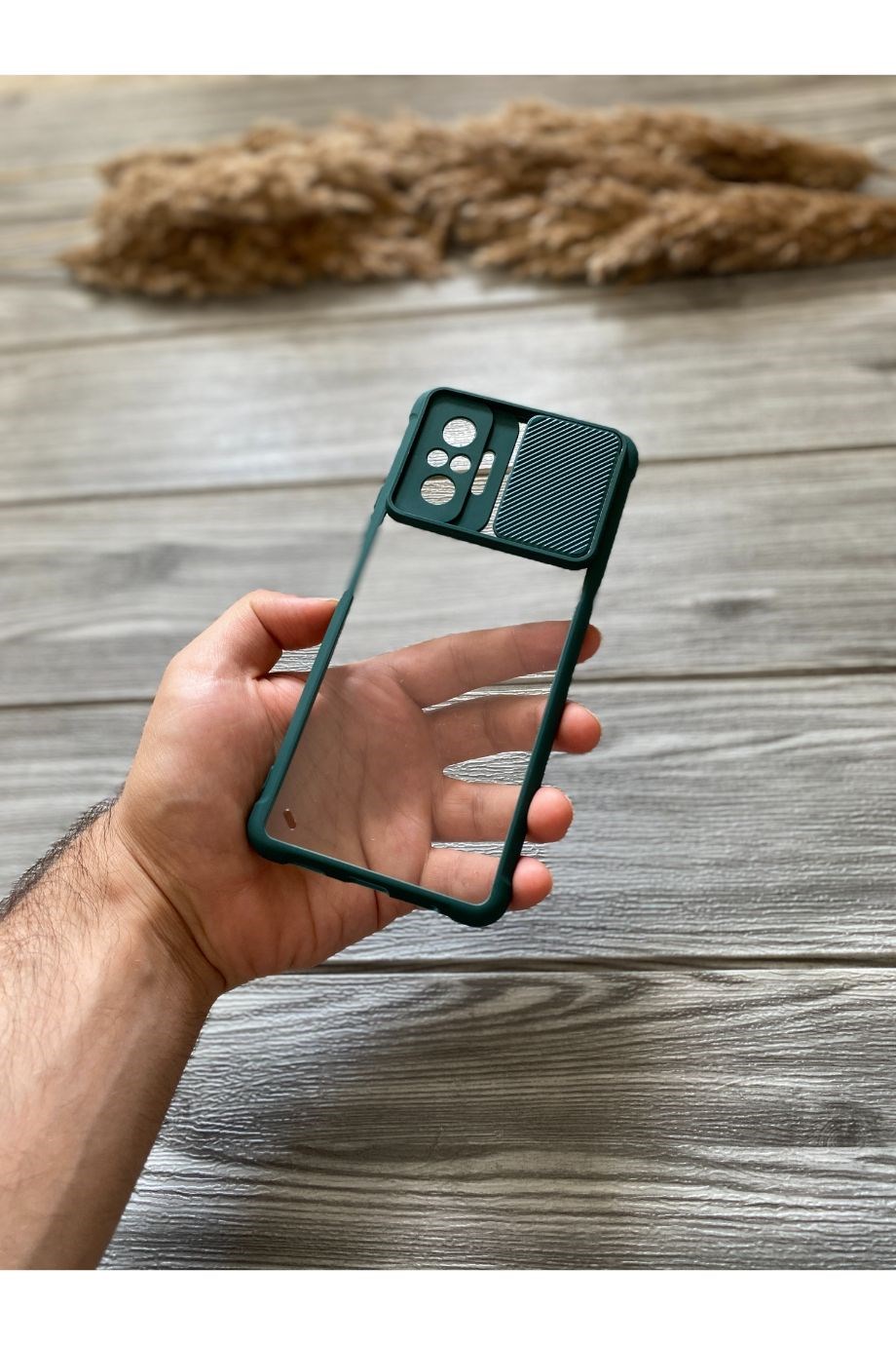 Redmi Note 10 Pro Petrol Yeşili Kamera Sürgülü Şeffaf Kılıf