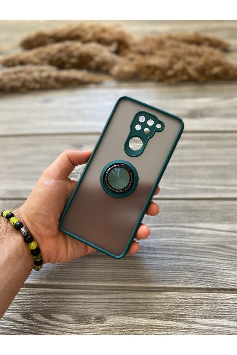 Redmi Note 9 Petrol Yeşili Yüzüklü Buzlu Mika Kılıf