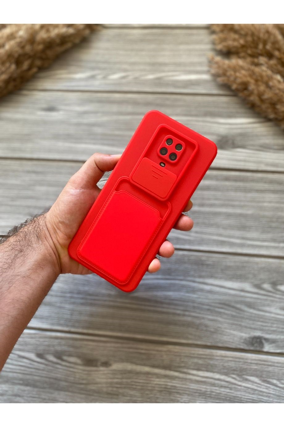 Redmi Note 9 Pro / 9s Kırmızı Kart Bölmeli Sürgülü Kılıf