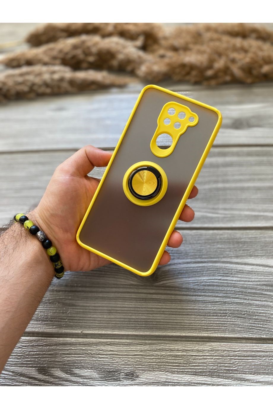 Redmi Note 9 Sarı Yüzüklü Buzlu Mika Kılıf