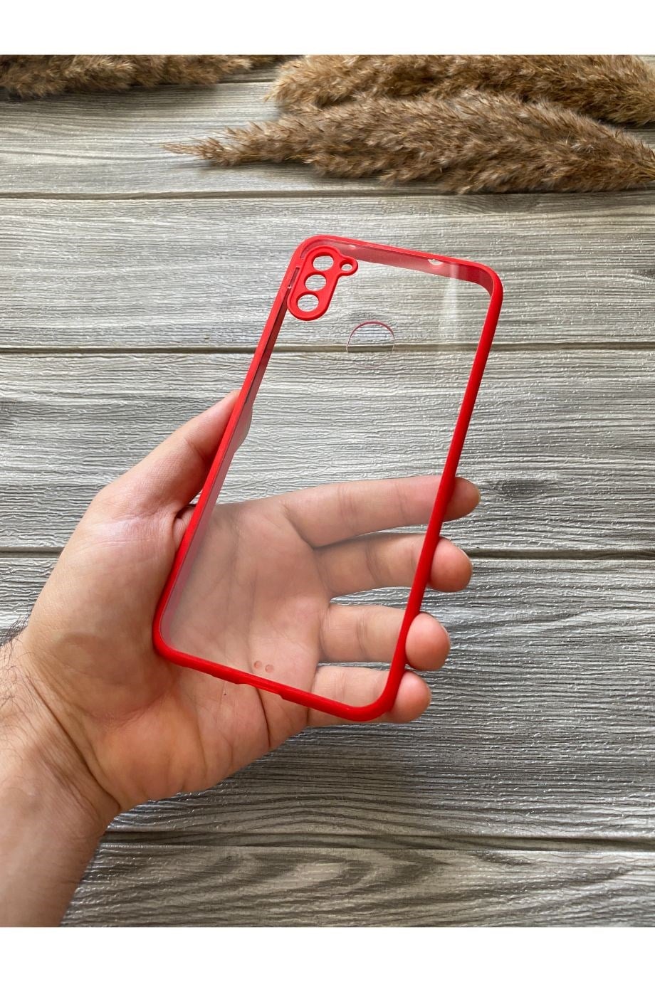 Samsung A11 / M11 Kırmızı Şeffaf Mika Kılıf