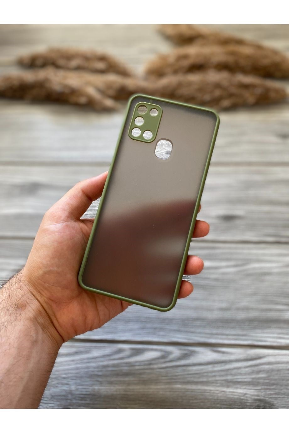 Samsung A21s Haki Yeşili Kamera Korumalı Buzlu Mika Kılıf