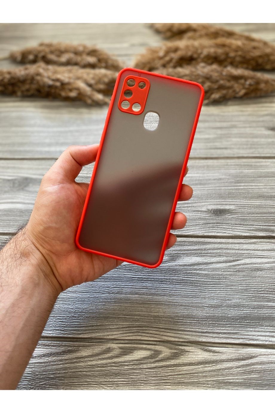 Samsung A21s Kırmızı Kamera Korumalı Buzlu Mika Kılıf
