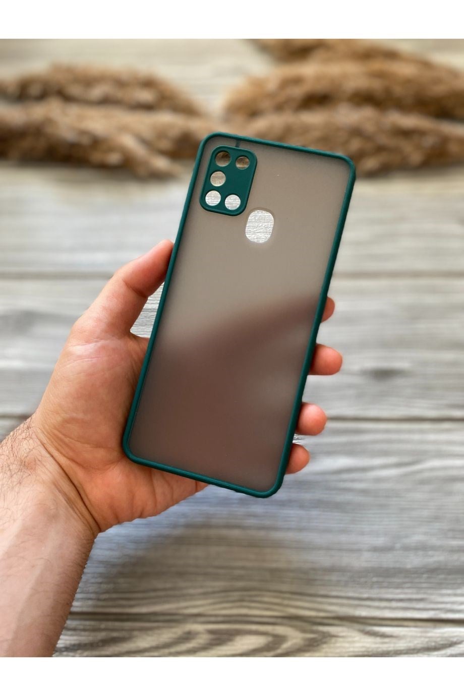 Samsung A21s Petrol Yeşili Kamera Korumalı Buzlu Mika Kılıf