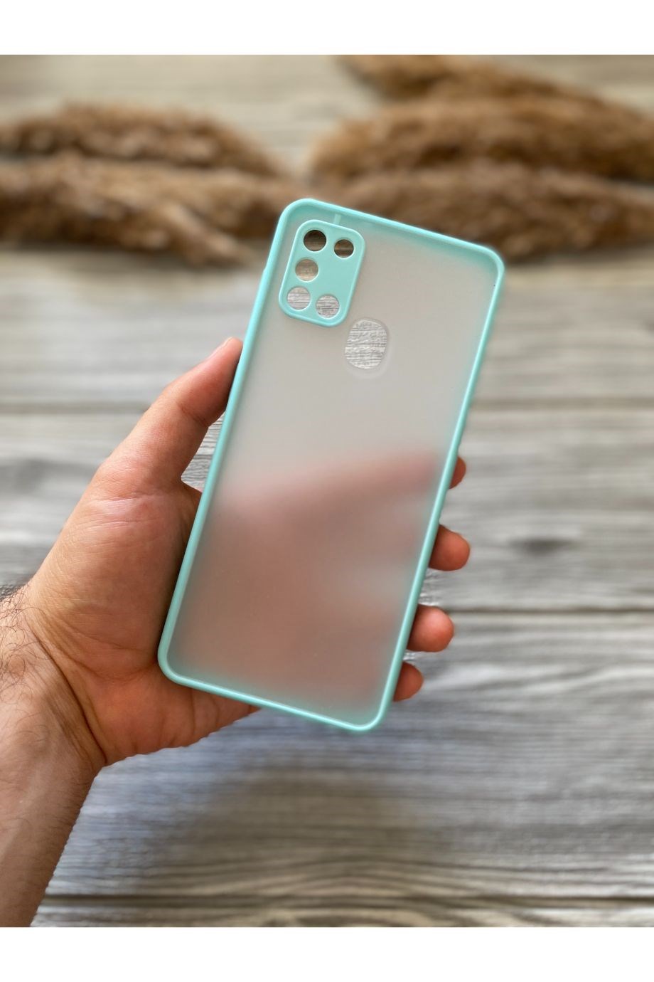 Samsung A21s Turkuaz Kamera Korumalı Buzlu Mika Kılıf