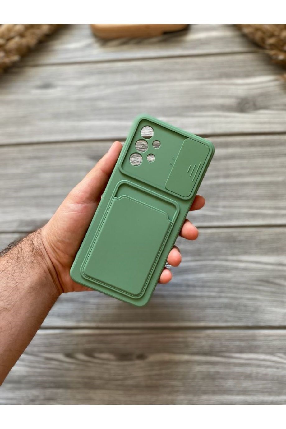 Samsung A32 Fıstık Yeşili Kart Bölmeli Sürgülü Kılıf
