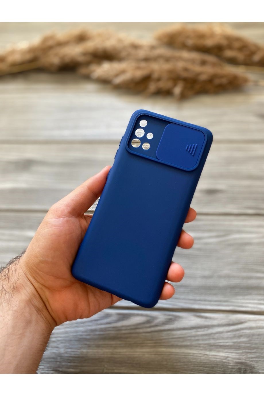 Samsung A51 Lacivert Kamera Sürgülü Silikon Kılıf
