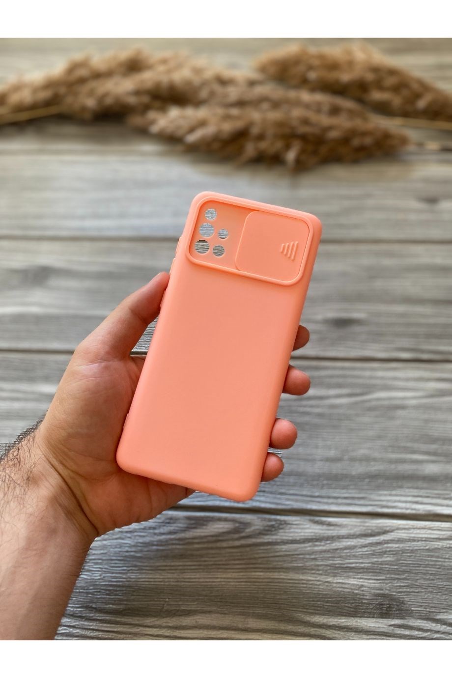 Samsung A51 Pembe Kamera Sürgülü Silikon Kılıf