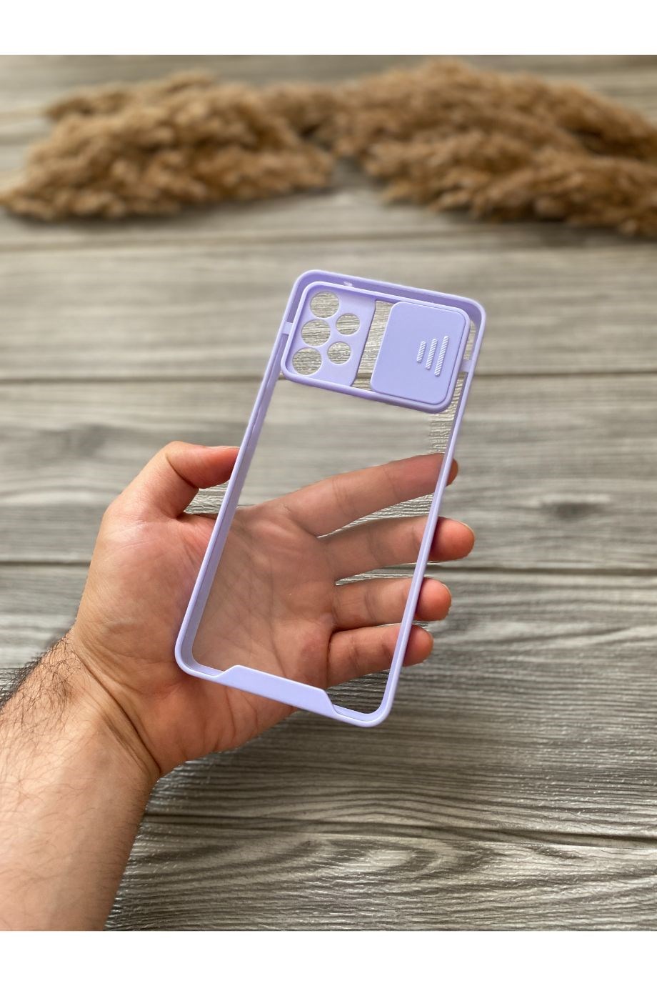 Samsung A72 Lila Kamera Sürgülü Şeffaf Kılıf