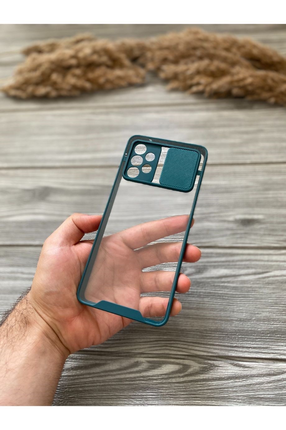 Samsung A72 Petrol Yeşili Kamera Sürgülü Şeffaf Kılıf