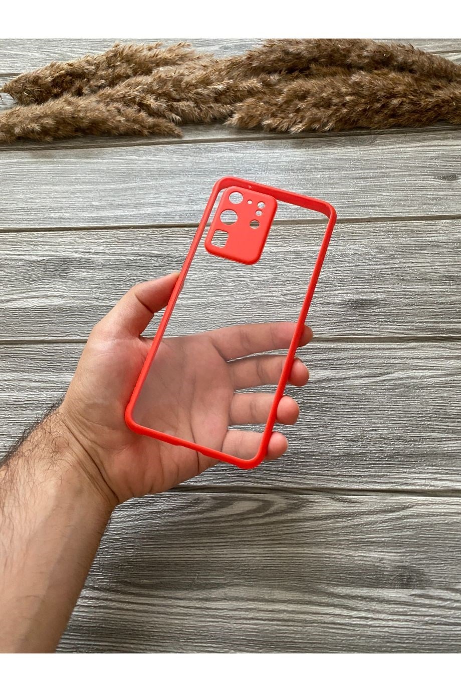 Samsung S20 Ultra Kırmızı Şeffaf Mika Kılıf