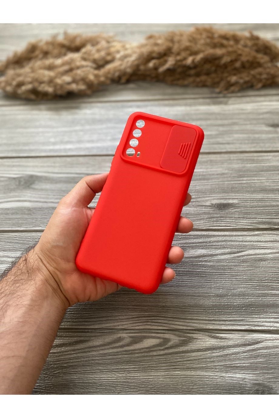 Huawei P Smart 2021 Kırmızı Kamera Sürgülü Silikon Kılıf