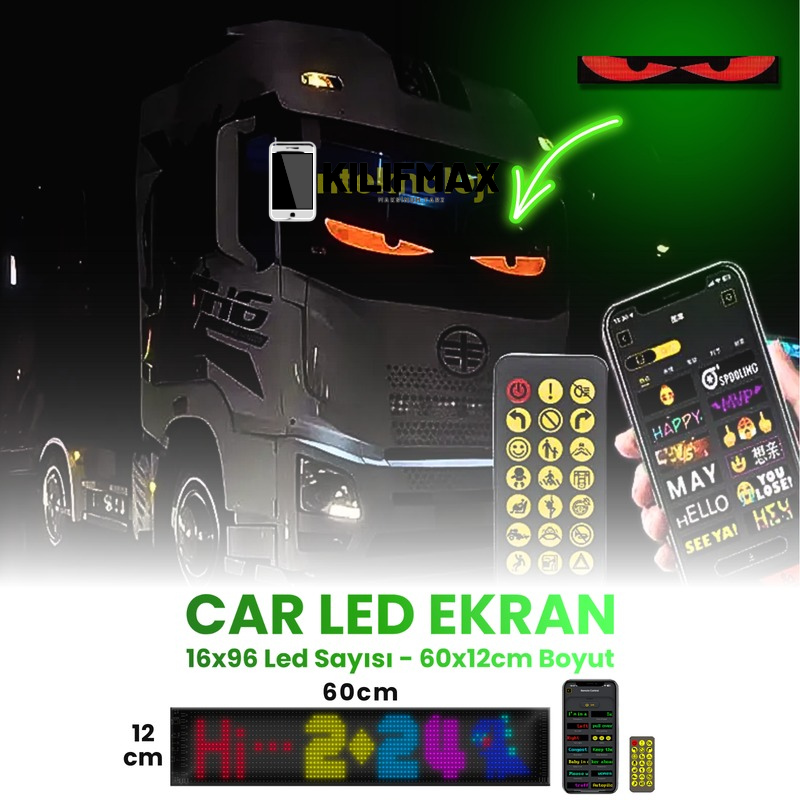Kişiselleştirilebilir Matrix Car LED Ekran (60x12cm)