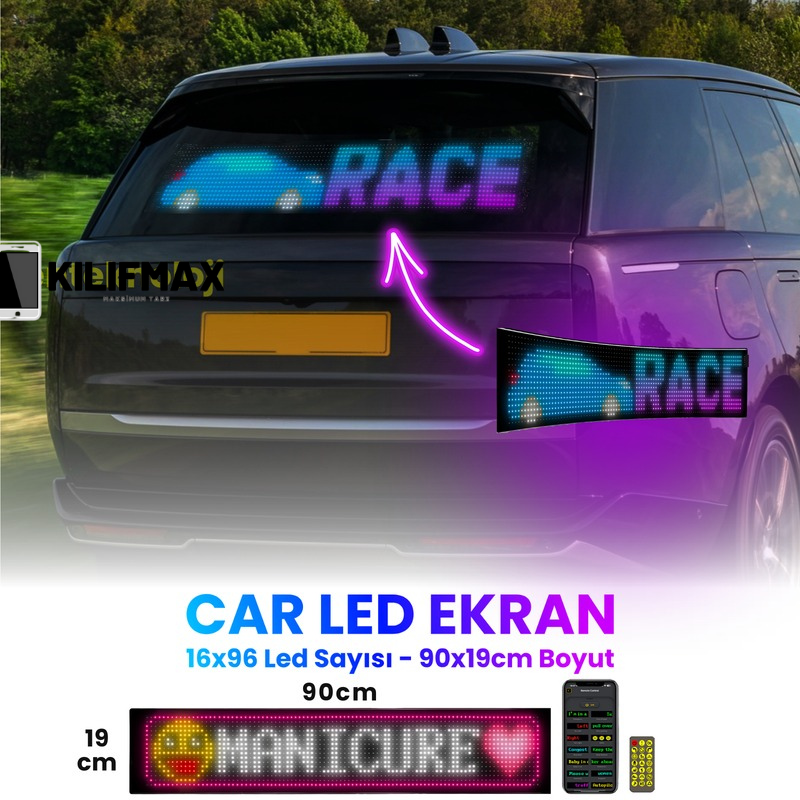 Kişiselleştirilebilir Matrix Car LED Ekran (90x19cm)