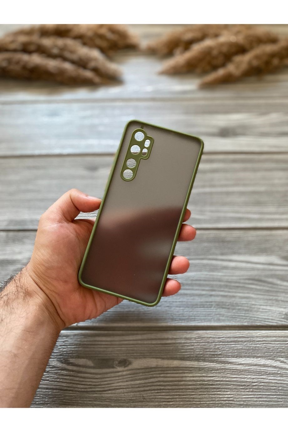 Mi Note 10 Lite Haki Yeşili Kamera Korumalı Buzlu Mika Kılıf