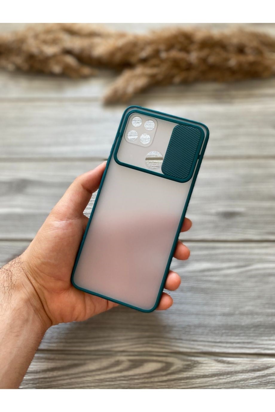 Oppo A15 / A15s Petrol Yeşili Kamera Sürgülü Kılıf