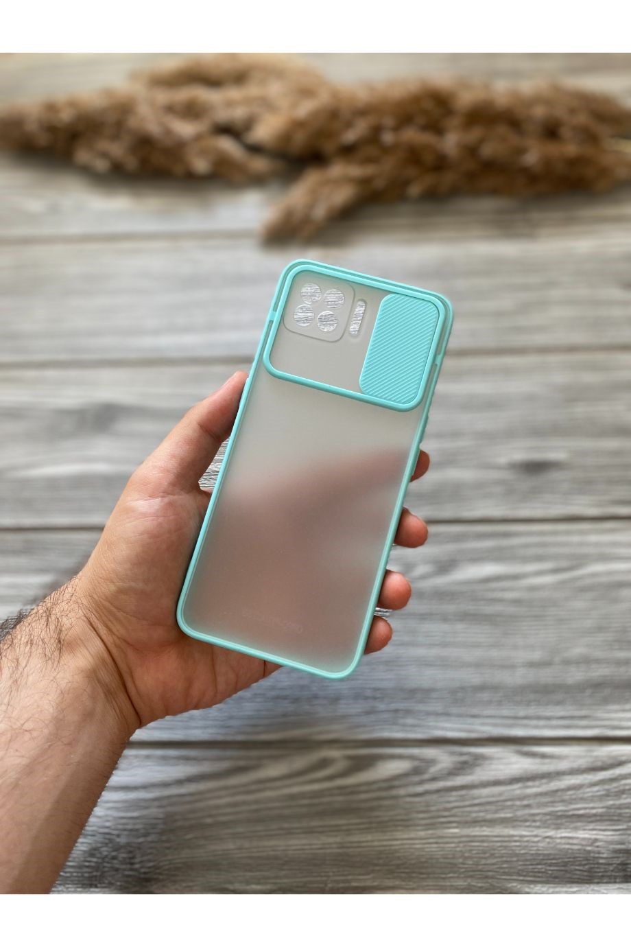 Oppo A73 Turkuaz Kamera Sürgülü Kılıf