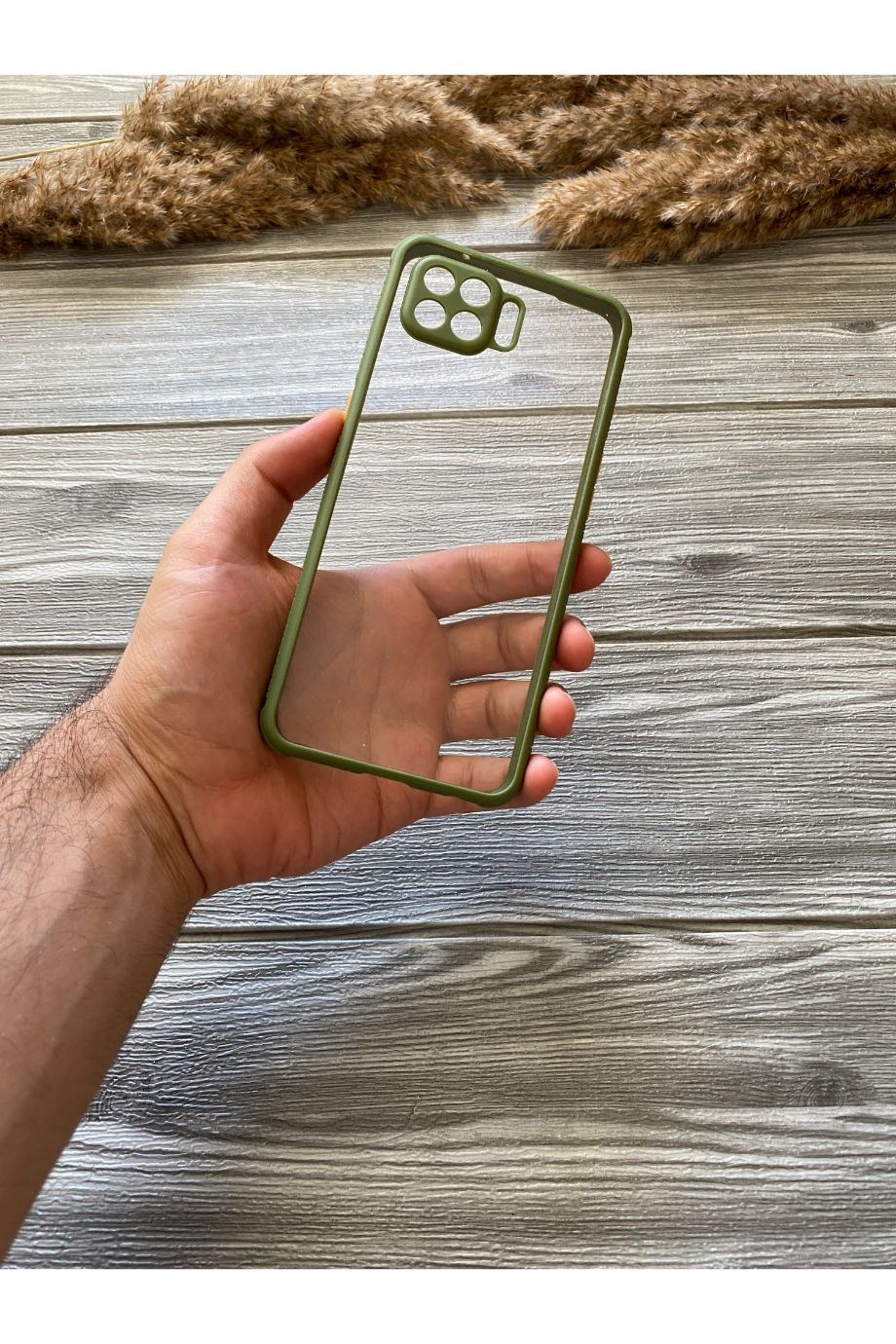 Oppo Reno 4 Lite Haki Yeşili Şeffaf Mika Kılıf