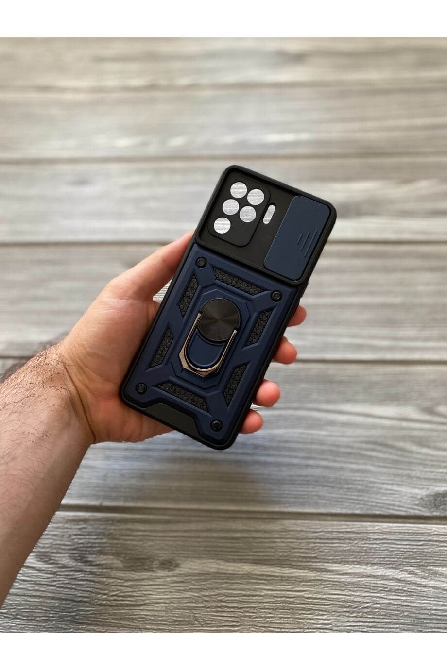Oppo Reno 5 Lite Lacivert Kamera Sürgülü Tank Kılıf