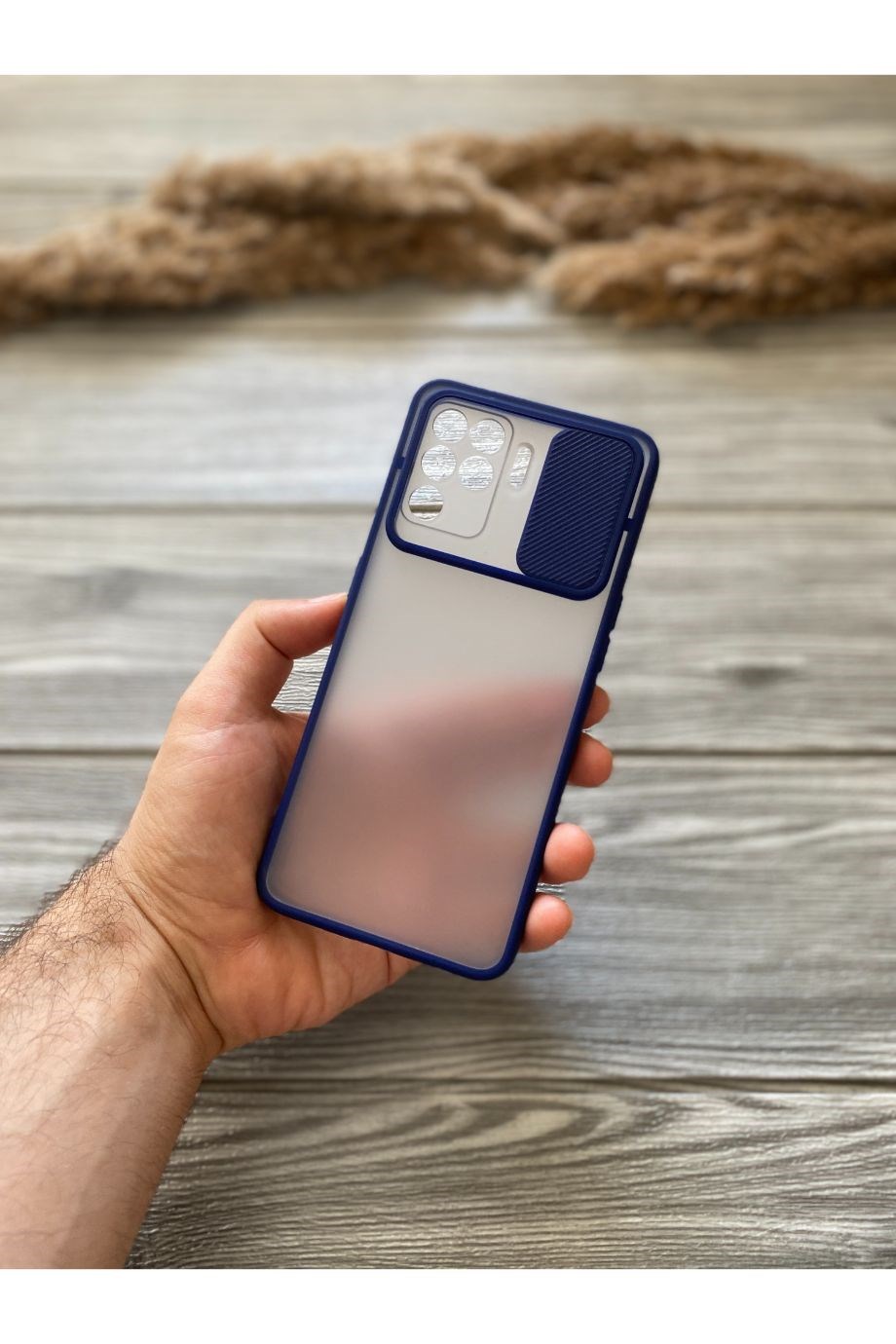 Oppo Reno 5 Lite Lacivert Kamera Sürgülü Kılıf