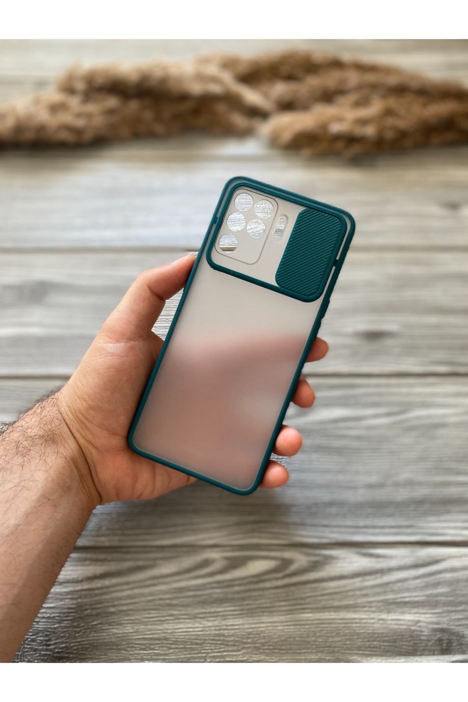 Oppo Reno 5 Lite Petrol Yeşili Kamera Sürgülü Kılıf