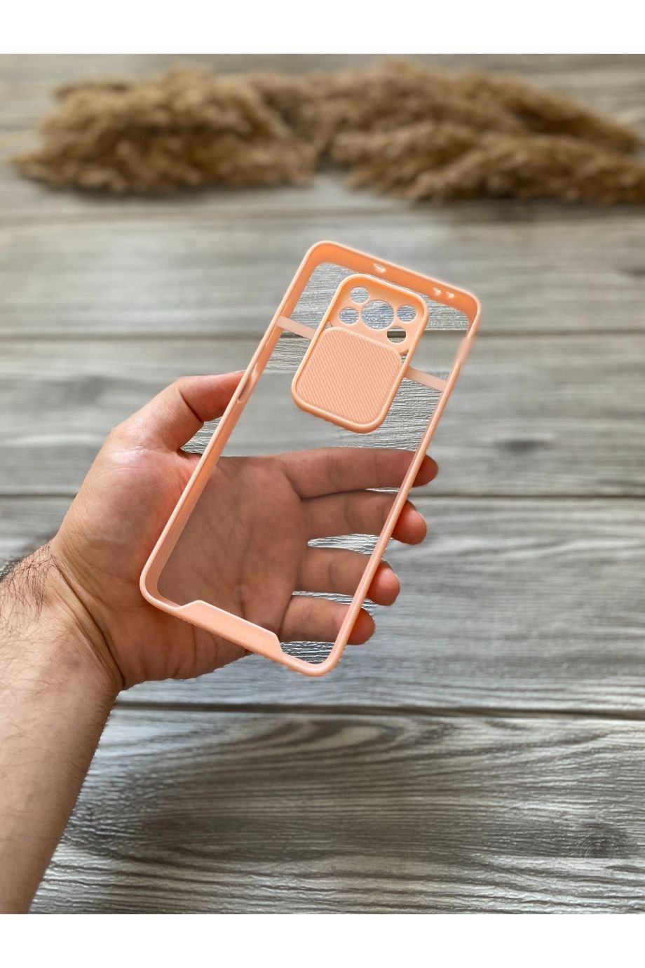 Poco X3 / X3 Nfc / X3 Pro Pembe Kamera Sürgülü Şeffaf Kılıf