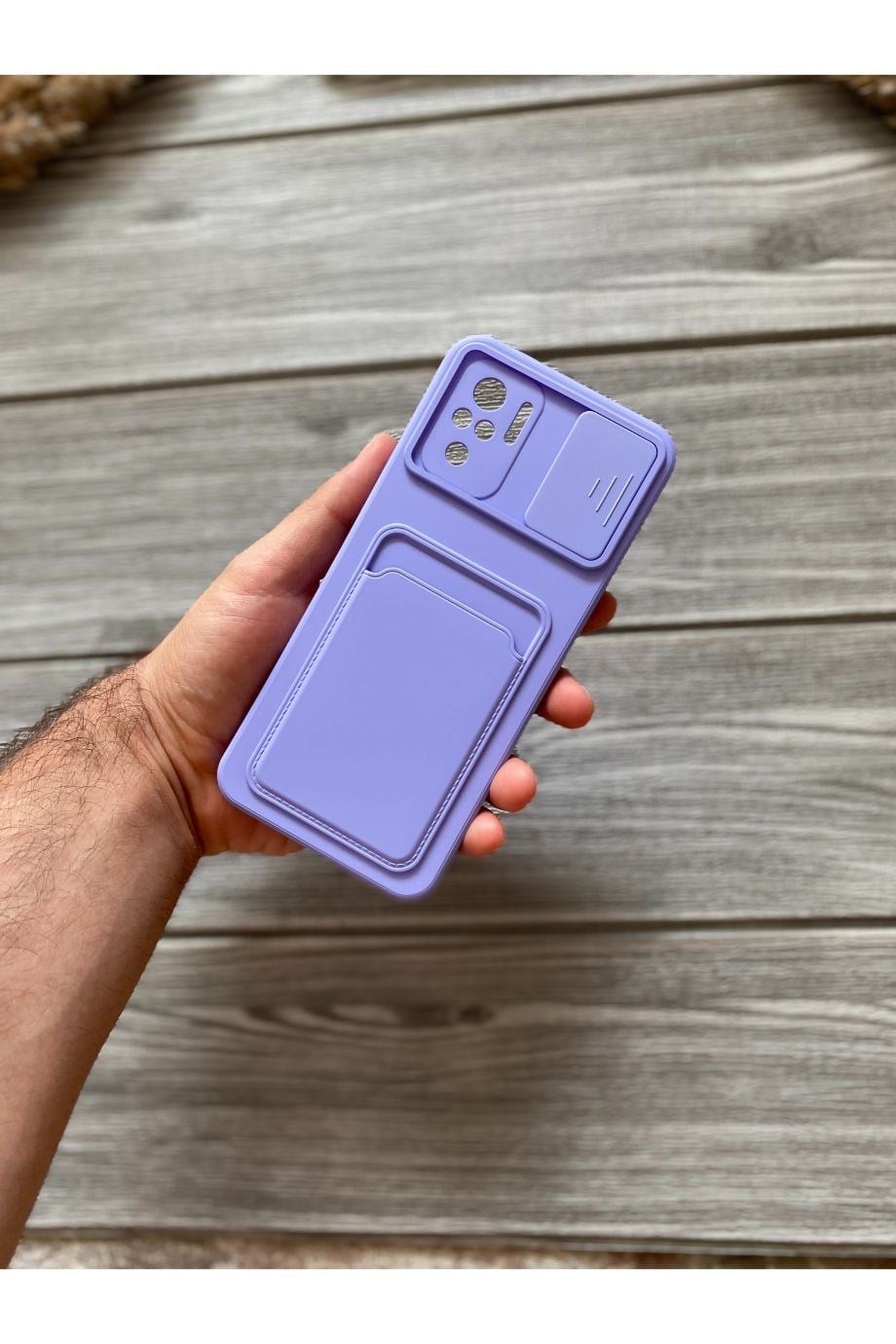 Redmi Note 10 Lila Kart Bölmeli Sürgülü Kılıf