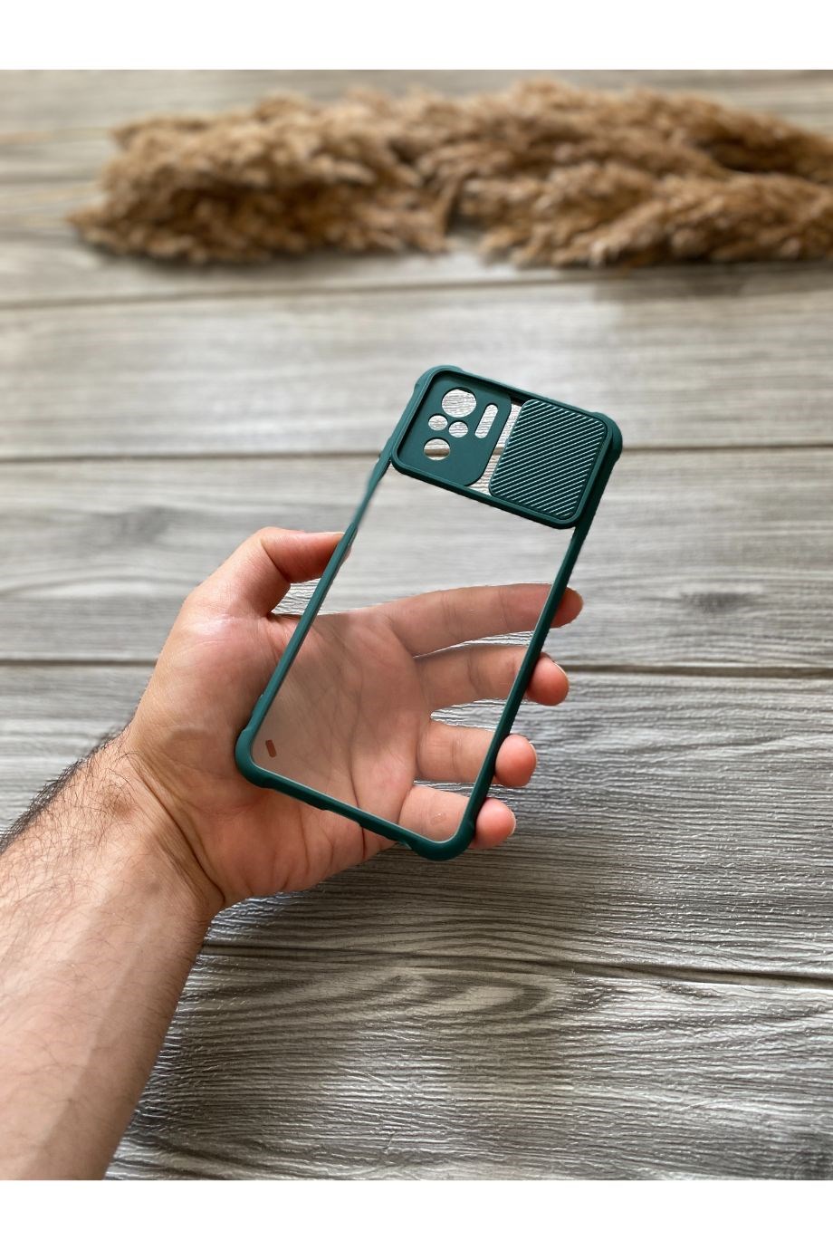 Redmi Note 10 Petrol Yeşili Kamera Sürgülü Şeffaf Kılıf