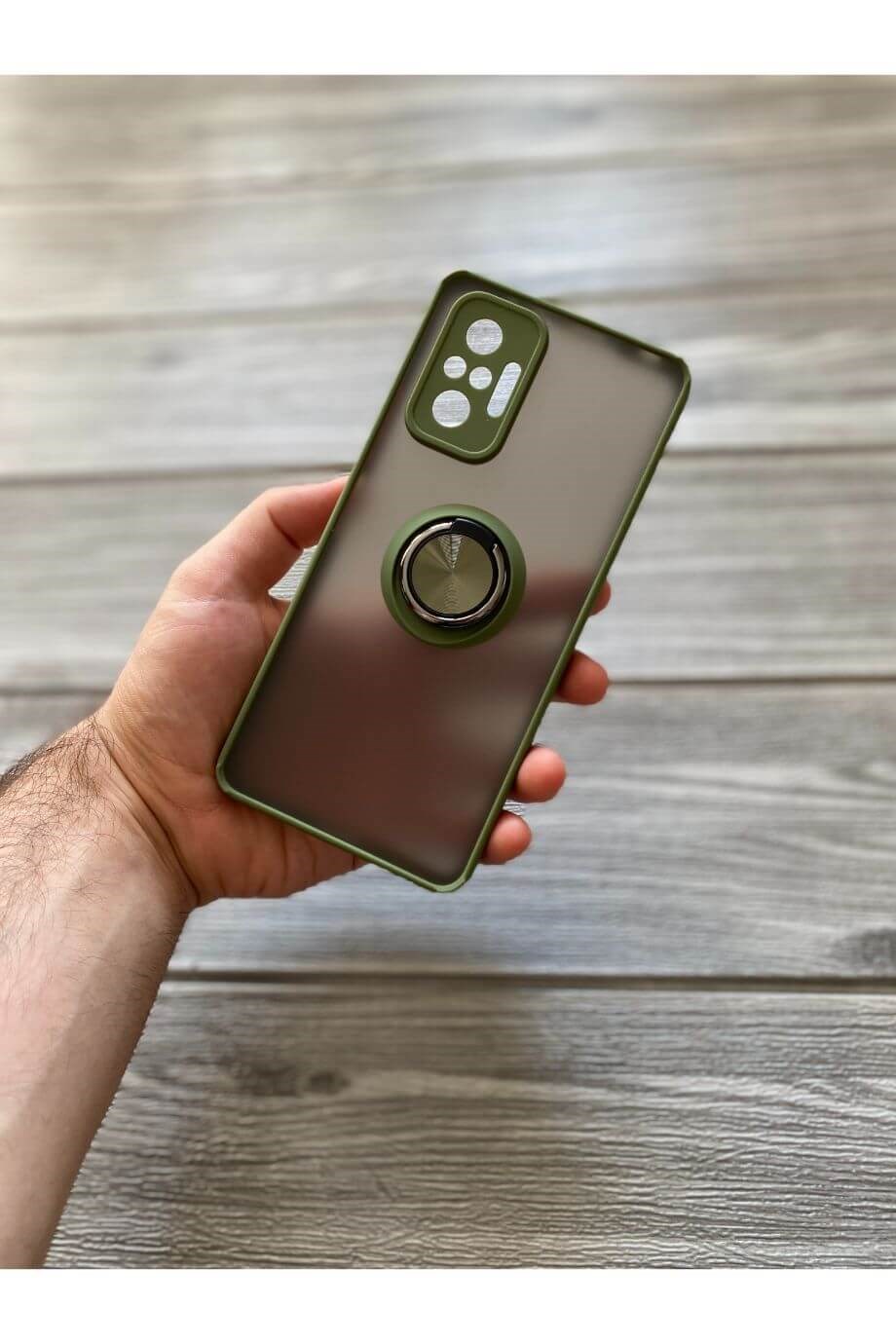 Redmi Note 10 Pro Haki Yeşili Yüzüklü Buzlu Mika Kılıf
