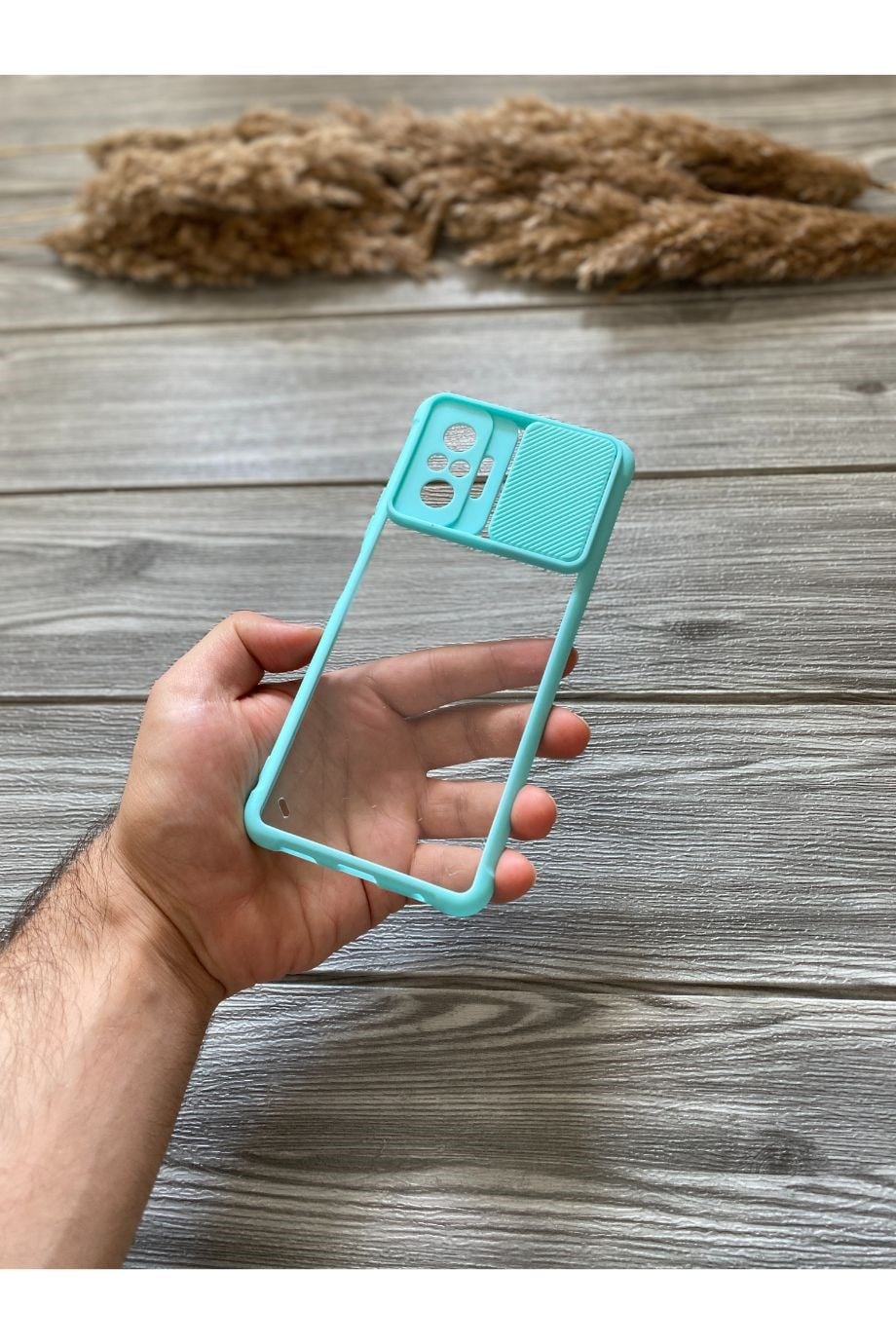 Redmi Note 10 Pro Turkuaz Kamera Sürgülü Şeffaf Kılıf