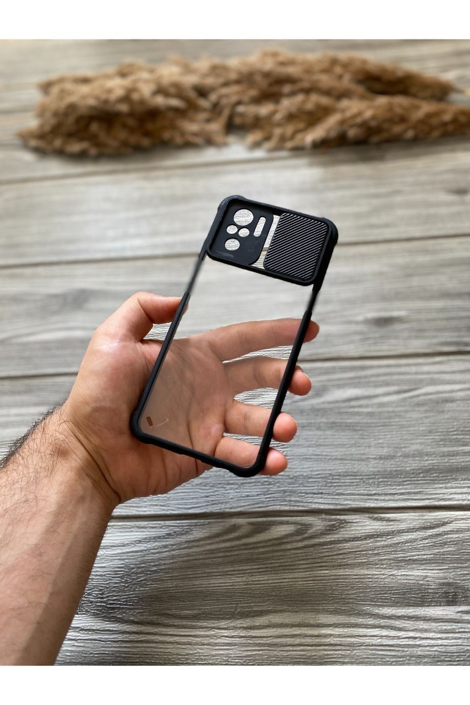 Redmi Note 10 Siyah Kamera Sürgülü Şeffaf Kılıf