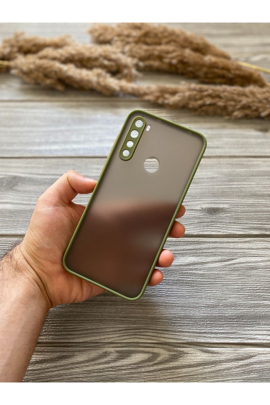 Redmi Note 8 Haki Yeşili Kamera Korumalı Buzlu Mika Kılıf